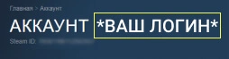 Строка «Аккаунт» в Steam: логин стоит справа от слова «Аккаунт»